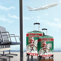 Lithuania Christmas Luggage Cover Santa Riding White Horse Linksmu Kaledu - Wonder Print Shop