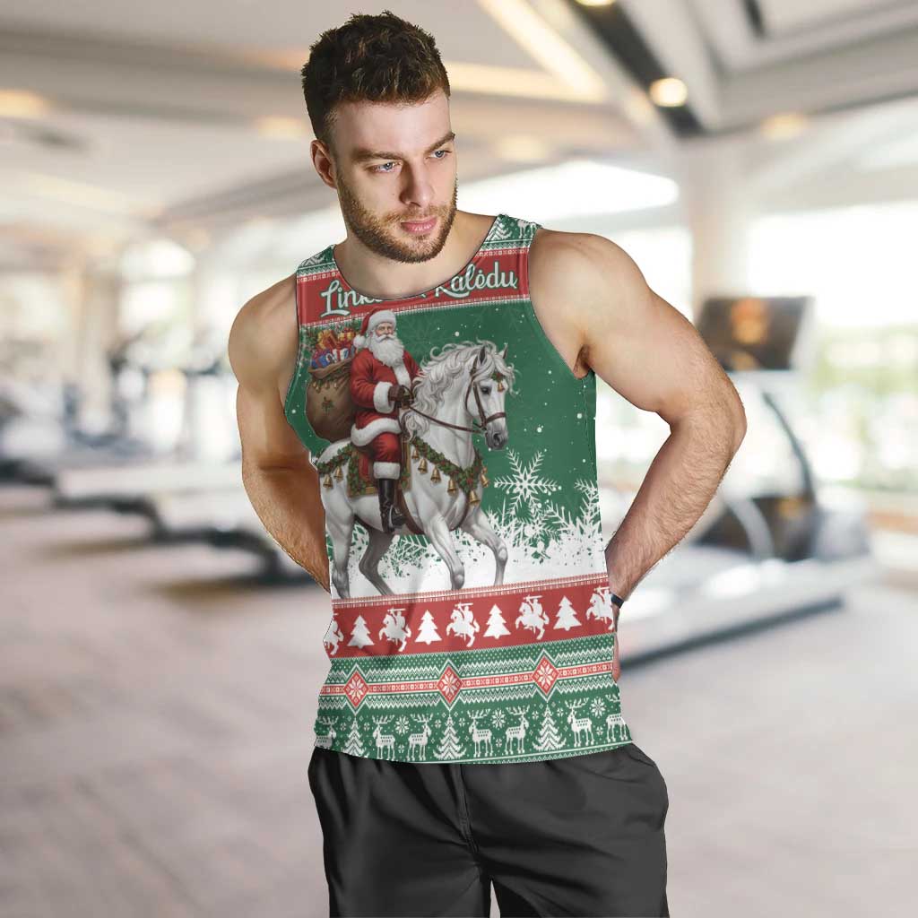 Lithuania Christmas Men Tank Top Santa Riding White Horse Linksmu Kaledu - Wonder Print Shop