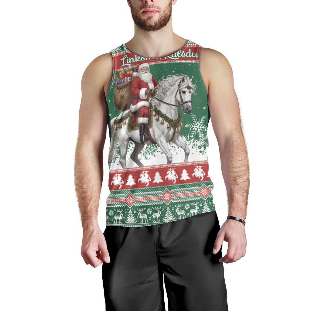 Lithuania Christmas Men Tank Top Santa Riding White Horse Linksmu Kaledu - Wonder Print Shop