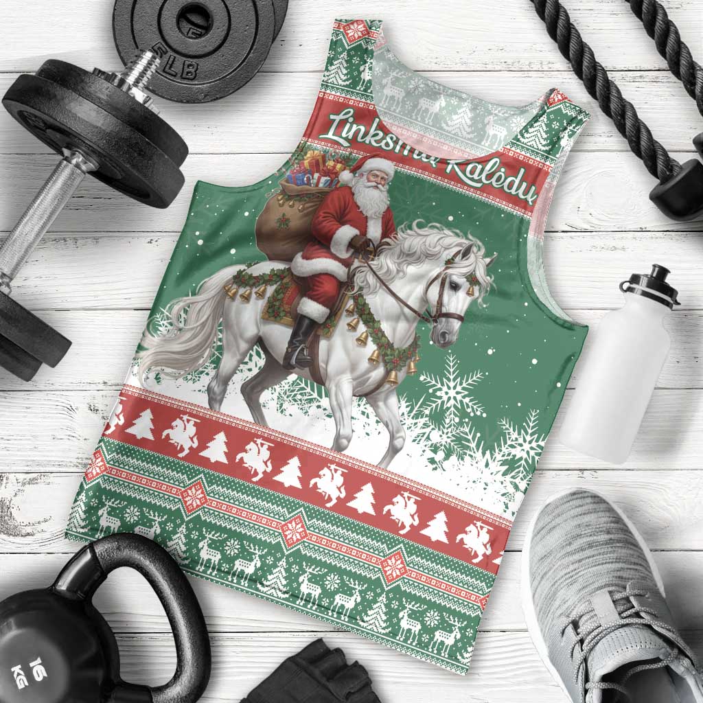 Lithuania Christmas Men Tank Top Santa Riding White Horse Linksmu Kaledu - Wonder Print Shop