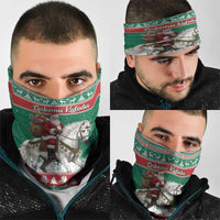 Lithuania Christmas Neck Gaiter Santa Riding White Horse Linksmu Kaledu - Wonder Print Shop