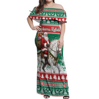 Lithuania Christmas Off Shoulder Maxi Dress Santa Riding White Horse Linksmu Kaledu - Wonder Print Shop
