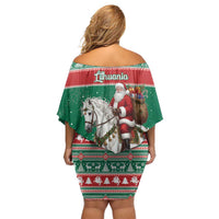 Lithuania Christmas Off Shoulder Short Dress Santa Riding White Horse Linksmu Kaledu - Wonder Print Shop