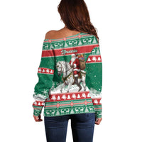 Lithuania Christmas Off Shoulder Sweater Santa Riding White Horse Linksmu Kaledu - Wonder Print Shop