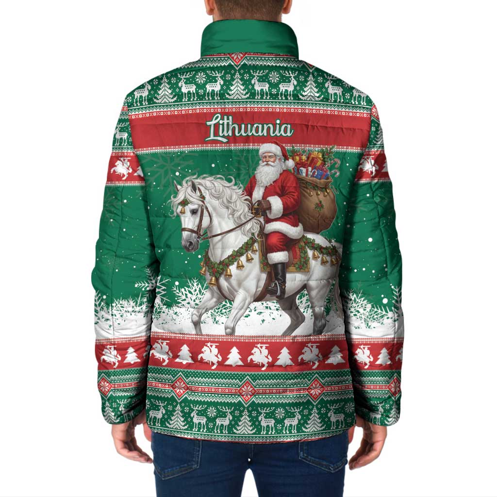 Lithuania Christmas Padded Jacket Santa Riding White Horse Linksmu Kaledu - Wonder Print Shop