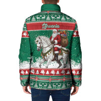 Lithuania Christmas Padded Jacket Santa Riding White Horse Linksmu Kaledu - Wonder Print Shop