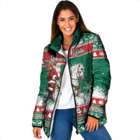 Lithuania Christmas Padded Jacket Santa Riding White Horse Linksmu Kaledu - Wonder Print Shop