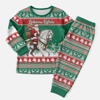 Lithuania Christmas Pajama Set Santa Riding White Horse Linksmu Kaledu - Wonder Print Shop