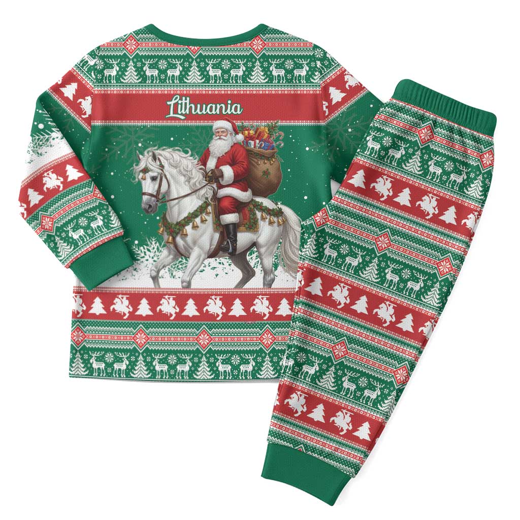 Lithuania Christmas Pajama Set Santa Riding White Horse Linksmu Kaledu - Wonder Print Shop