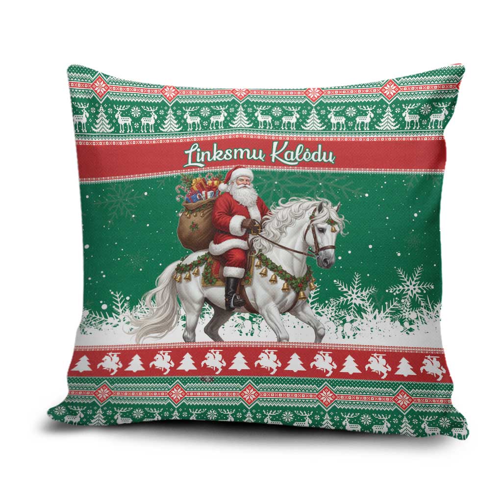 Lithuania Christmas Pillow Cover Santa Riding White Horse Linksmu Kaledu - Wonder Print Shop