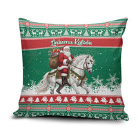 Lithuania Christmas Pillow Cover Santa Riding White Horse Linksmu Kaledu - Wonder Print Shop