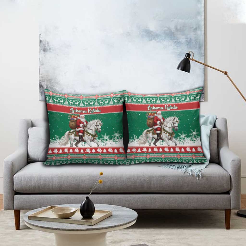 Lithuania Christmas Pillow Cover Santa Riding White Horse Linksmu Kaledu - Wonder Print Shop