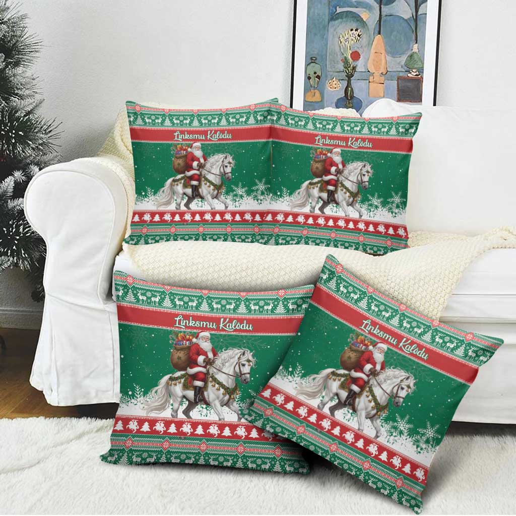 Lithuania Christmas Pillow Cover Santa Riding White Horse Linksmu Kaledu - Wonder Print Shop