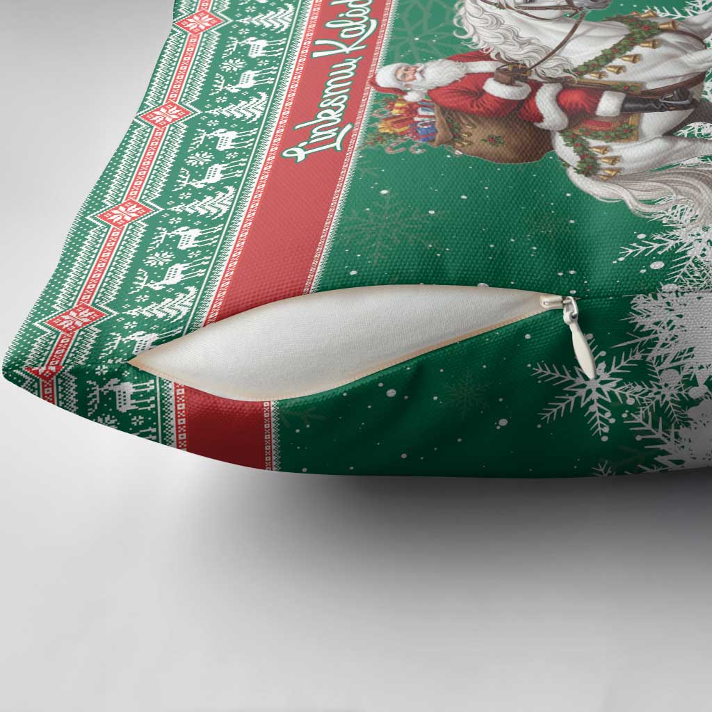 Lithuania Christmas Pillow Cover Santa Riding White Horse Linksmu Kaledu - Wonder Print Shop