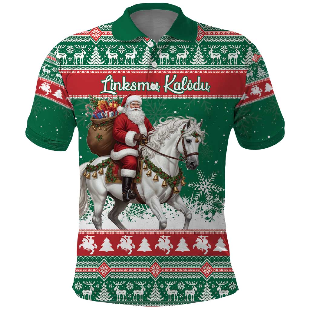 Lithuania Christmas Polo Shirt Santa Riding White Horse Linksmu Kaledu - Wonder Print Shop