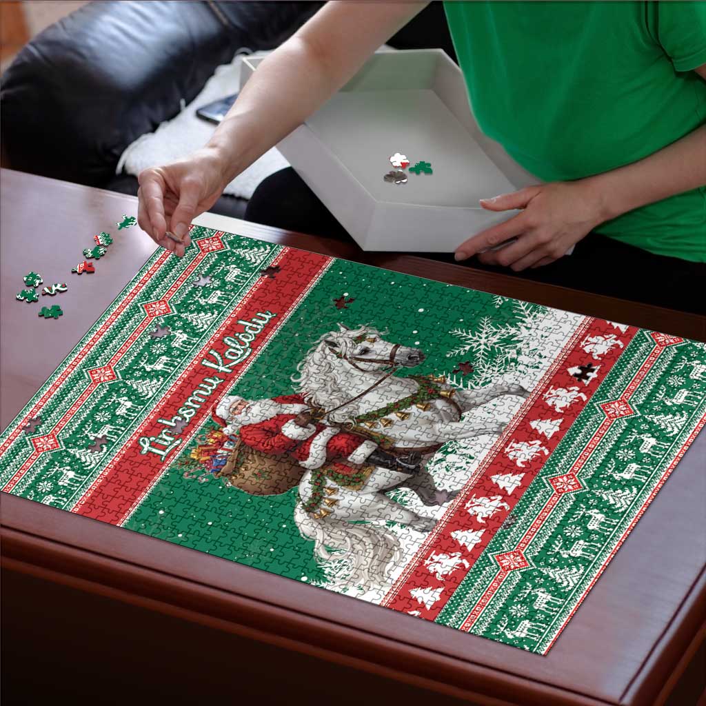 Lithuania Christmas Puzzle Santa Riding White Horse Linksmu Kaledu - Wonder Print Shop