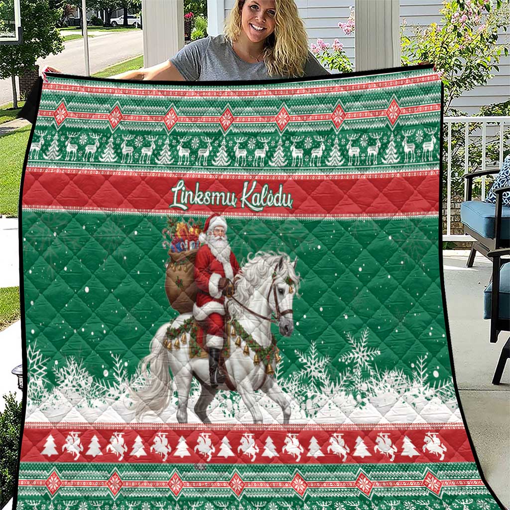 Lithuania Christmas Quilt Santa Riding White Horse Linksmu Kaledu - Wonder Print Shop