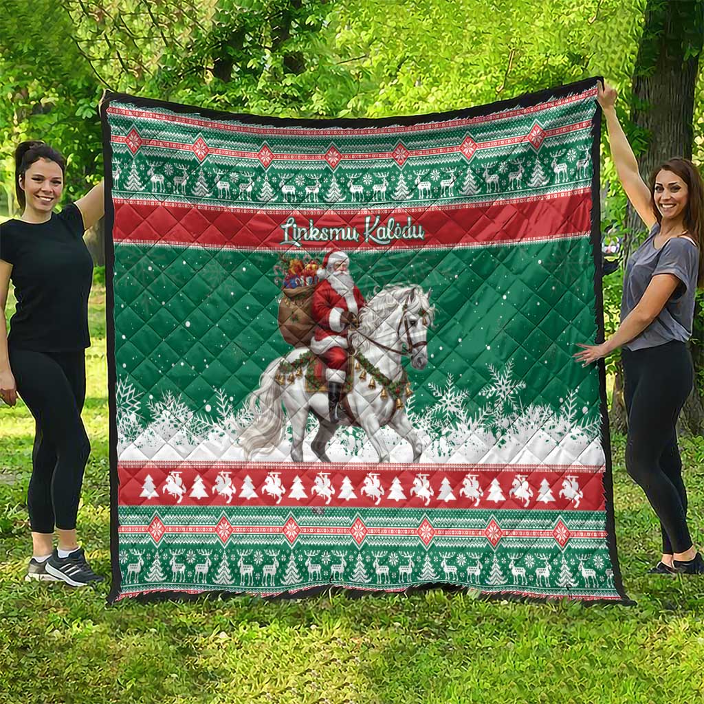Lithuania Christmas Quilt Santa Riding White Horse Linksmu Kaledu - Wonder Print Shop