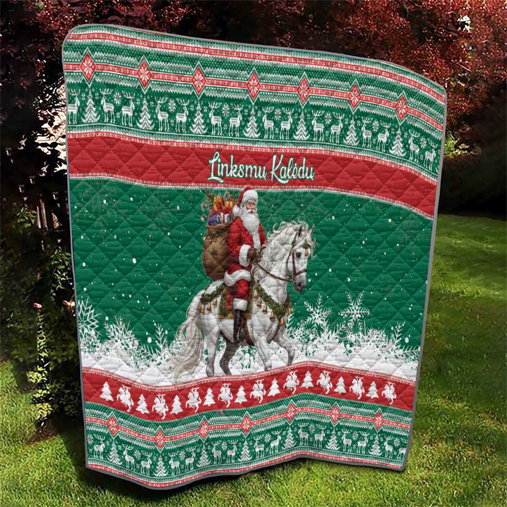 Lithuania Christmas Quilt Santa Riding White Horse Linksmu Kaledu - Wonder Print Shop