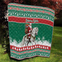 Lithuania Christmas Quilt Santa Riding White Horse Linksmu Kaledu - Wonder Print Shop