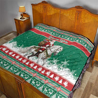 Lithuania Christmas Quilt Santa Riding White Horse Linksmu Kaledu - Wonder Print Shop