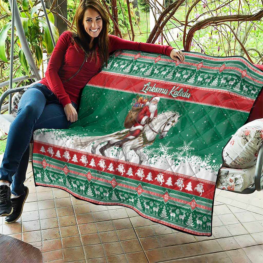 Lithuania Christmas Quilt Santa Riding White Horse Linksmu Kaledu - Wonder Print Shop
