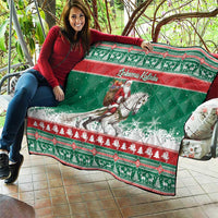 Lithuania Christmas Quilt Santa Riding White Horse Linksmu Kaledu - Wonder Print Shop