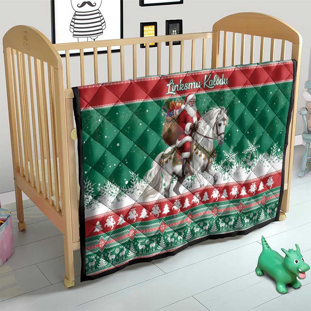 Lithuania Christmas Quilt Santa Riding White Horse Linksmu Kaledu - Wonder Print Shop