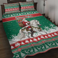 Lithuania Christmas Quilt Bed Set Santa Riding White Horse Linksmu Kaledu - Wonder Print Shop