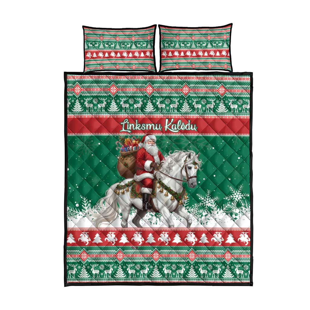 Lithuania Christmas Quilt Bed Set Santa Riding White Horse Linksmu Kaledu - Wonder Print Shop