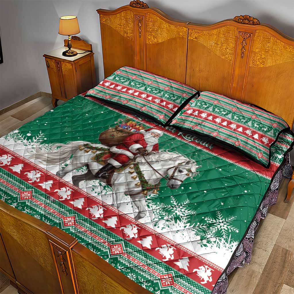 Lithuania Christmas Quilt Bed Set Santa Riding White Horse Linksmu Kaledu - Wonder Print Shop