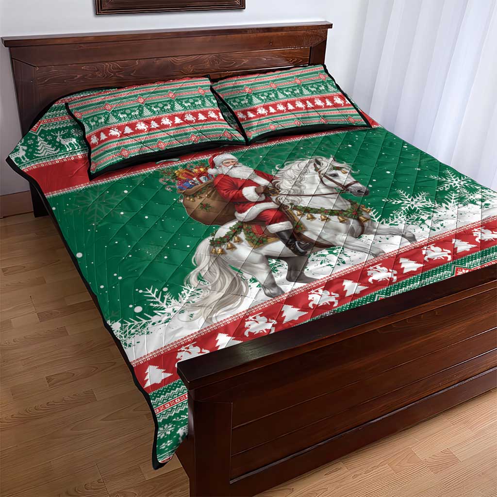 Lithuania Christmas Quilt Bed Set Santa Riding White Horse Linksmu Kaledu - Wonder Print Shop
