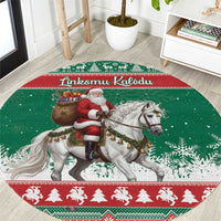 Lithuania Christmas Round Carpet Santa Riding White Horse Linksmu Kaledu - Wonder Print Shop