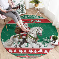 Lithuania Christmas Round Carpet Santa Riding White Horse Linksmu Kaledu - Wonder Print Shop