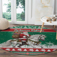 Lithuania Christmas Round Carpet Santa Riding White Horse Linksmu Kaledu - Wonder Print Shop