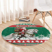 Lithuania Christmas Round Carpet Santa Riding White Horse Linksmu Kaledu - Wonder Print Shop