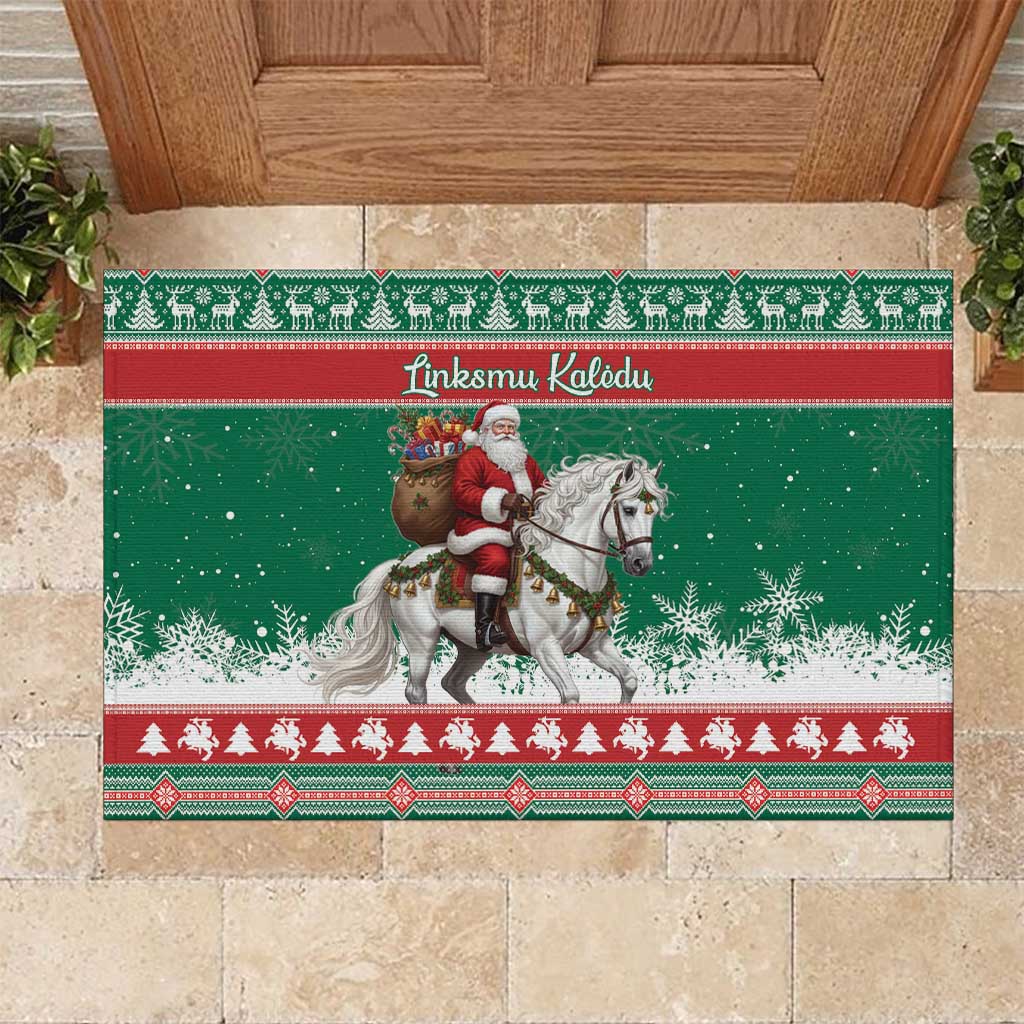Lithuania Christmas Rubber Doormat Santa Riding White Horse Linksmu Kaledu - Wonder Print Shop
