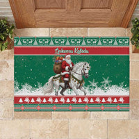 Lithuania Christmas Rubber Doormat Santa Riding White Horse Linksmu Kaledu - Wonder Print Shop