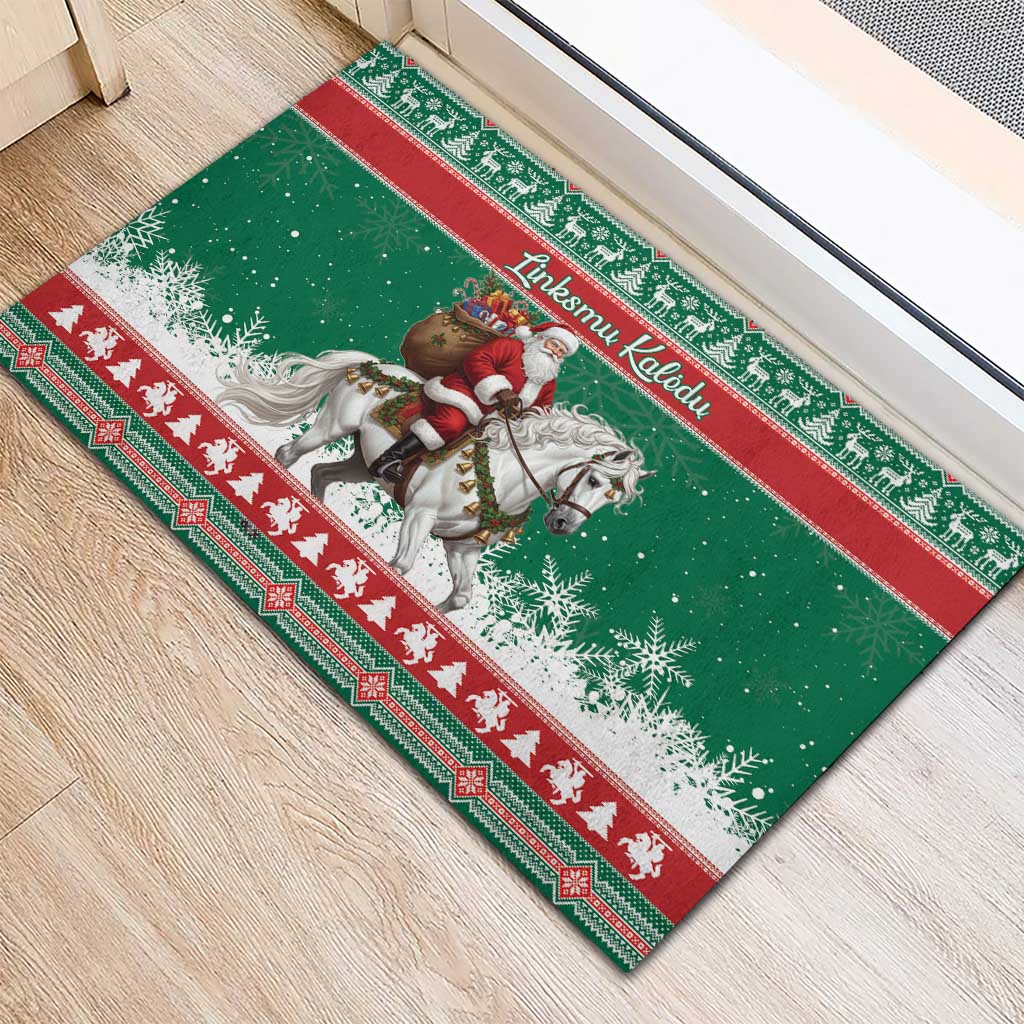 Lithuania Christmas Rubber Doormat Santa Riding White Horse Linksmu Kaledu - Wonder Print Shop