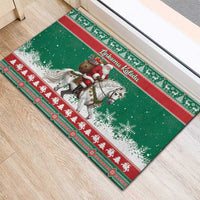 Lithuania Christmas Rubber Doormat Santa Riding White Horse Linksmu Kaledu - Wonder Print Shop