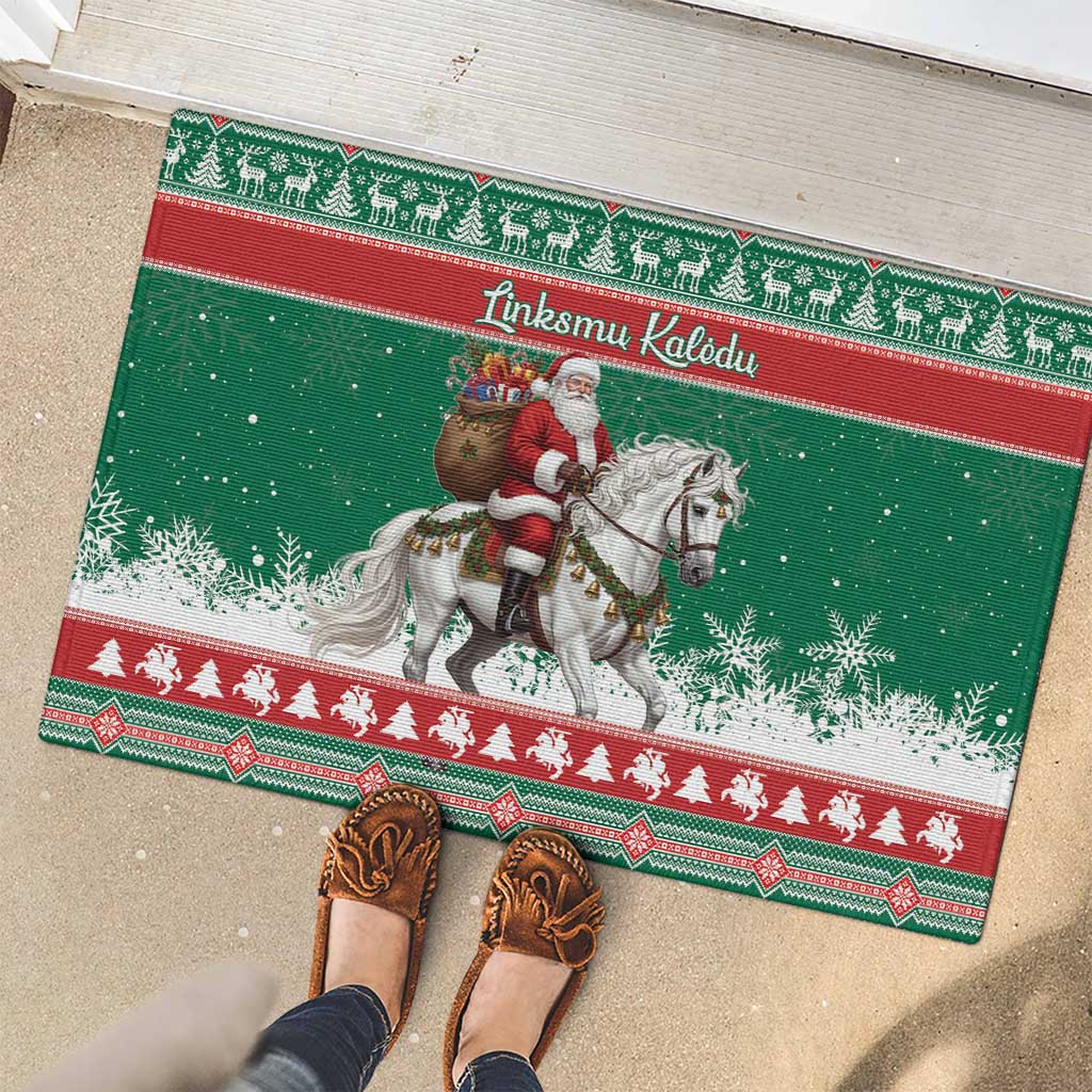 Lithuania Christmas Rubber Doormat Santa Riding White Horse Linksmu Kaledu - Wonder Print Shop