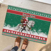 Lithuania Christmas Rubber Doormat Santa Riding White Horse Linksmu Kaledu - Wonder Print Shop