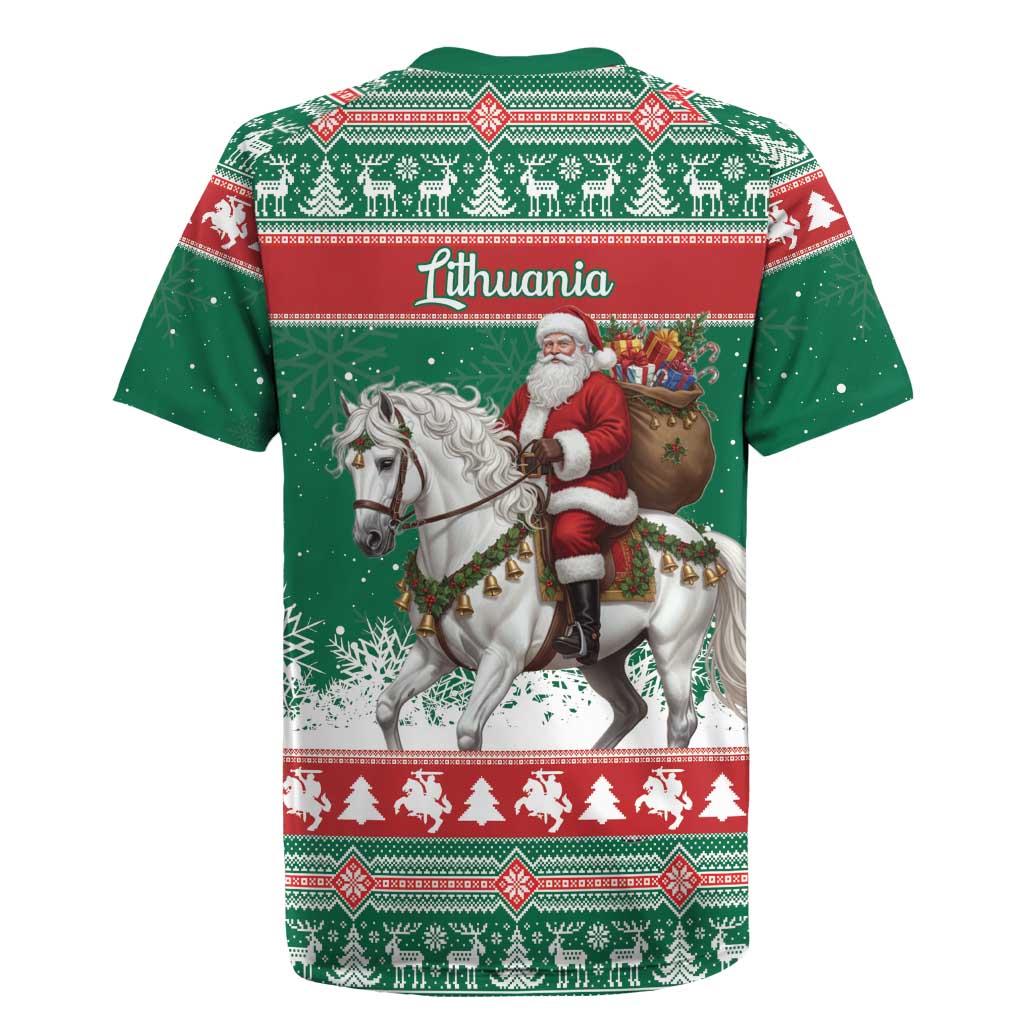 Lithuania Christmas Rugby Jersey Santa Riding White Horse Linksmu Kaledu - Wonder Print Shop