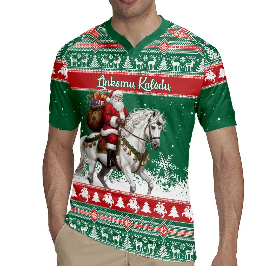 Lithuania Christmas Rugby Jersey Santa Riding White Horse Linksmu Kaledu - Wonder Print Shop