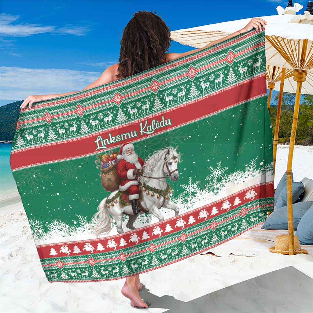 Lithuania Christmas Sarong Santa Riding White Horse Linksmu Kaledu - Wonder Print Shop