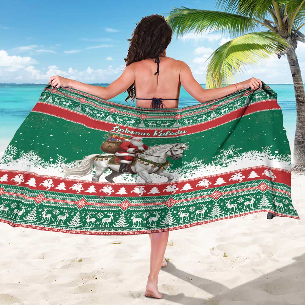 Lithuania Christmas Sarong Santa Riding White Horse Linksmu Kaledu - Wonder Print Shop