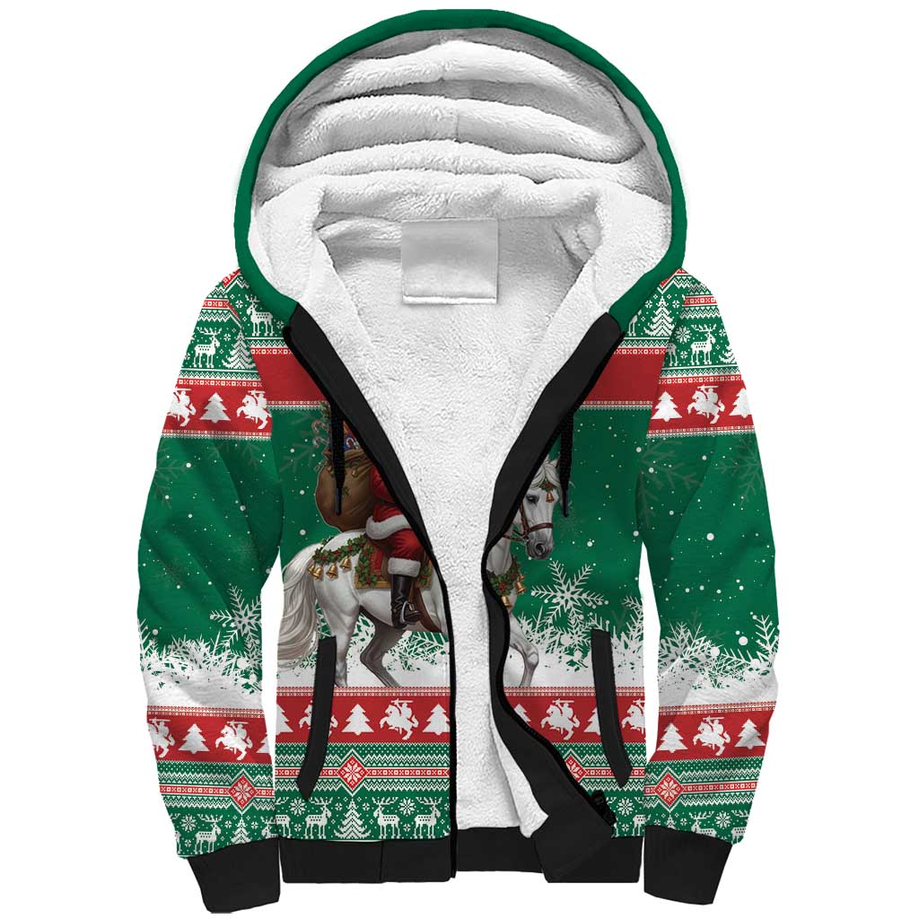 Lithuania Christmas Sherpa Hoodie Santa Riding White Horse Linksmu Kaledu - Wonder Print Shop