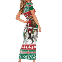 Lithuania Christmas Short Sleeve Bodycon Dress Santa Riding White Horse Linksmu Kaledu - Wonder Print Shop