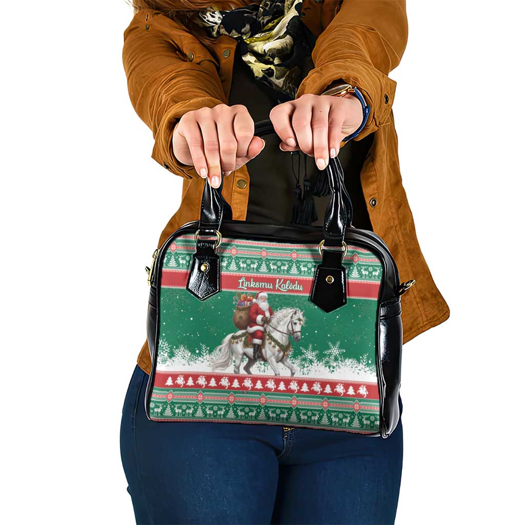 Lithuania Christmas Shoulder Handbag Santa Riding White Horse Linksmu Kaledu - Wonder Print Shop
