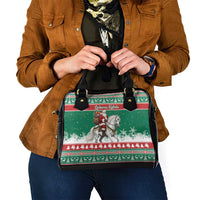 Lithuania Christmas Shoulder Handbag Santa Riding White Horse Linksmu Kaledu - Wonder Print Shop